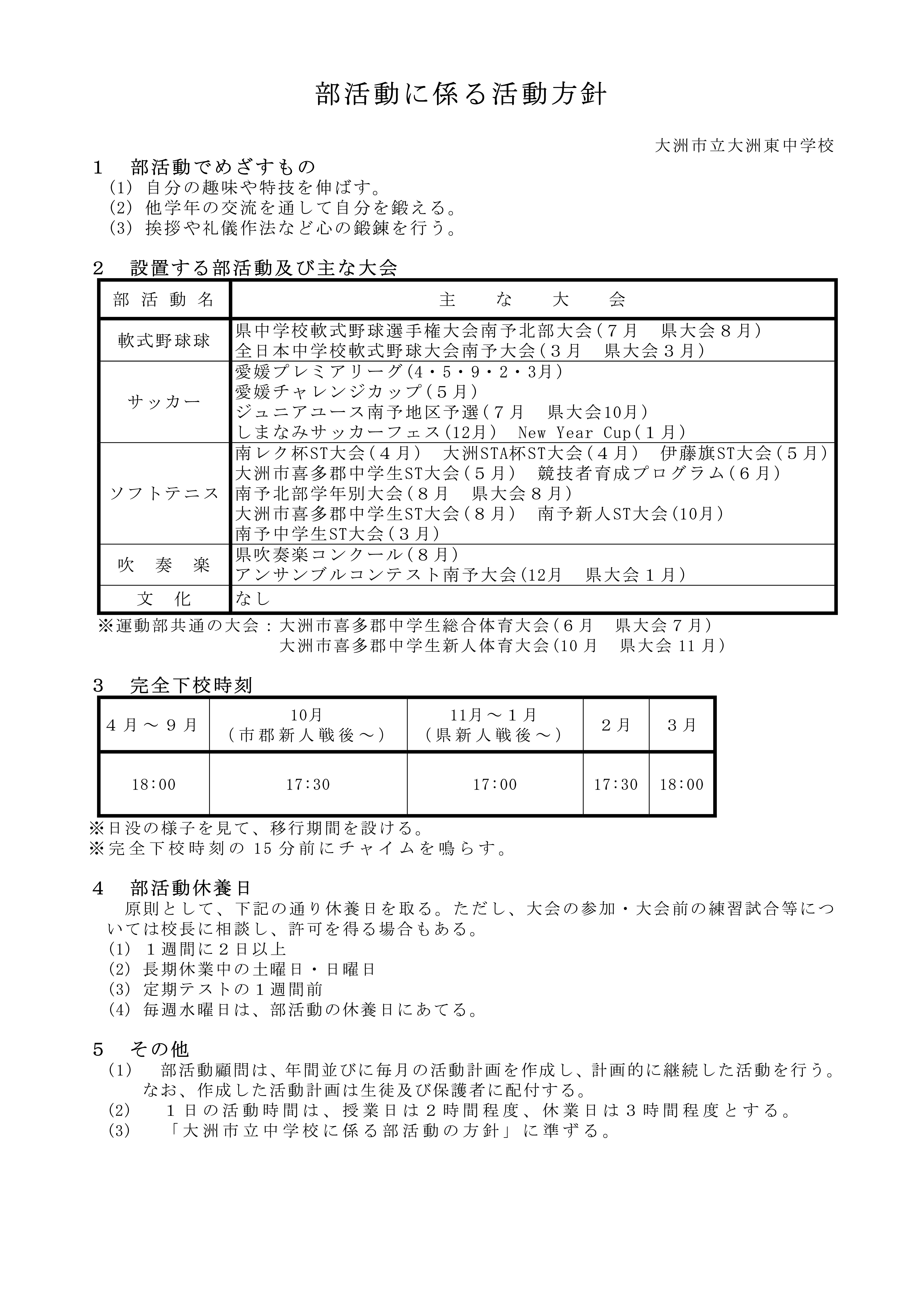 部活動活動方針